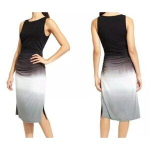 Athleta Midi Tank Dress Womens Small Black Ombre Sleeveless Ruched Waist Shaping